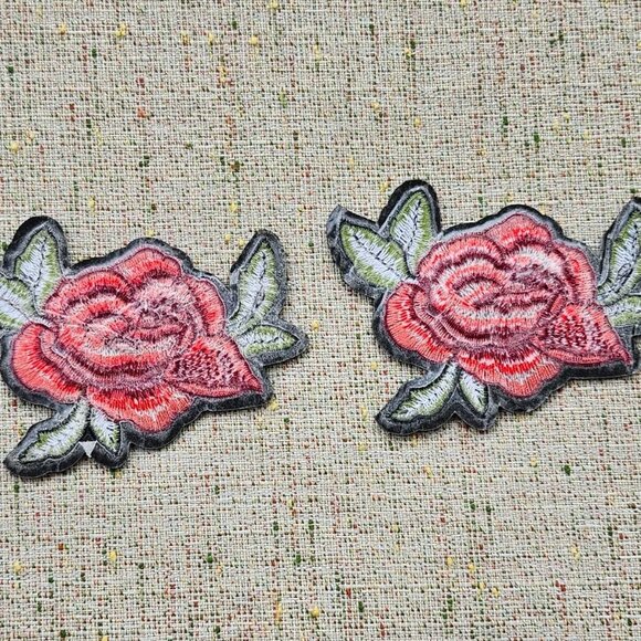 Iron On Patch Red Flower Patches for Clothes Jacket Jeans Embroidery Lot of 2 - Picture 7 of 8